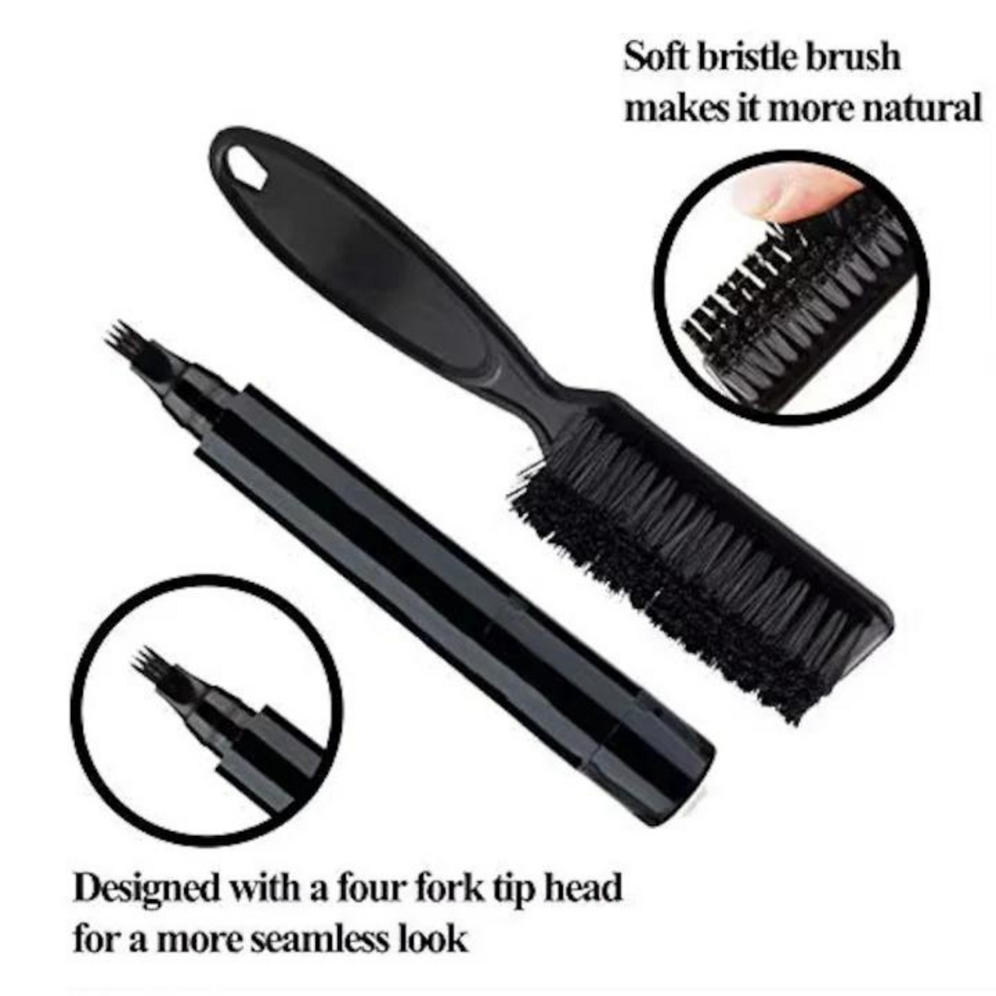Set 2 bucati, vopsit barba, creion si perie, FITUNIVERSAL®, Beard Pen, Umplere rapida, Persistenta 24 H, Negru