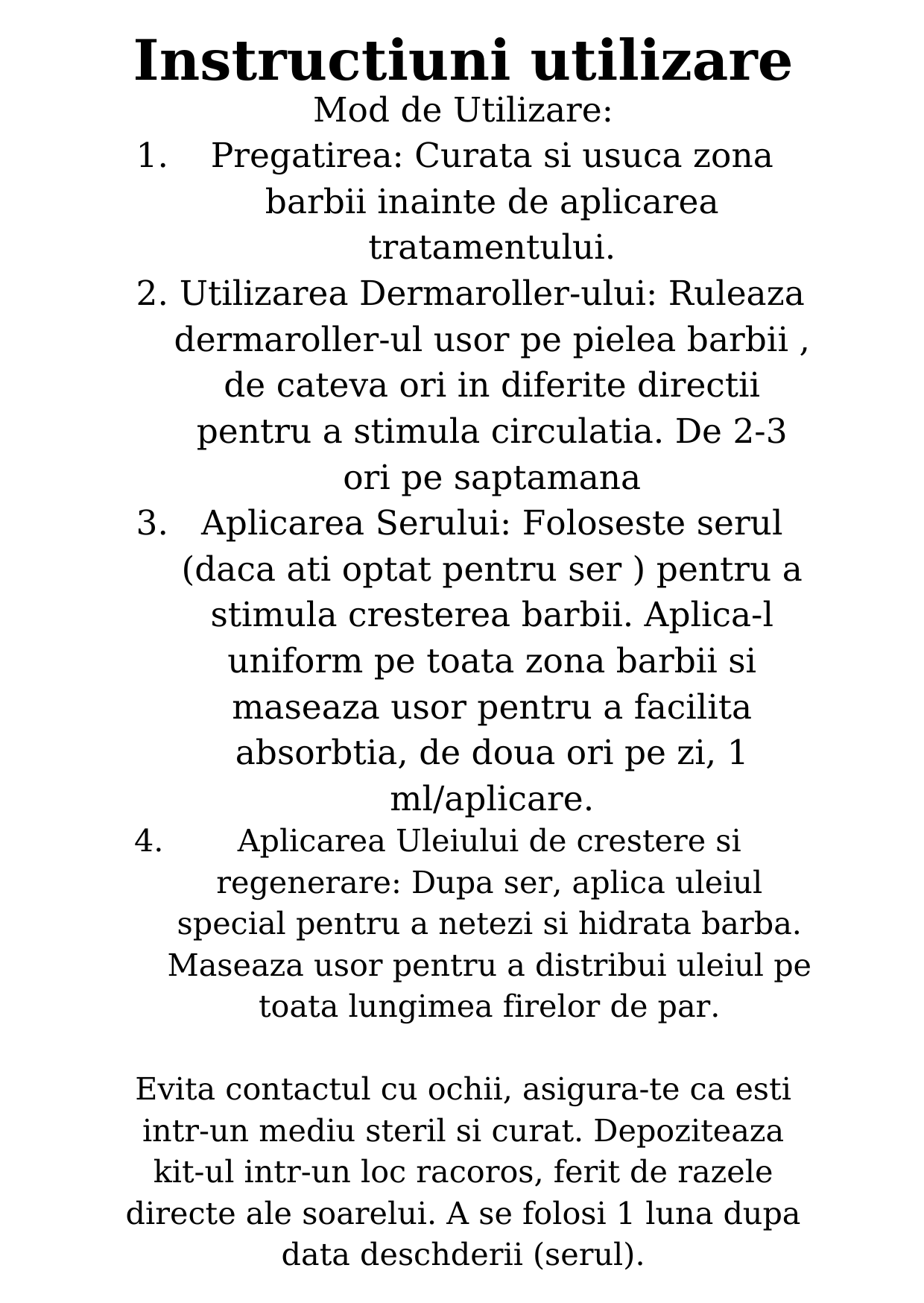 Set PREMIUM de crestere si ingrijire barba din 2 piese avand inclus derma roller, ulei special pentru cresterea firului de par, 30 ML