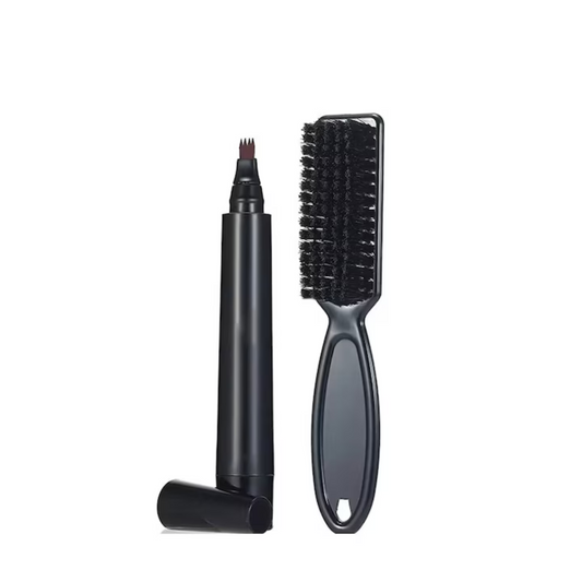 Set 2 bucati, vopsit barba, creion si perie, FITUNIVERSAL®, Beard Pen, Umplere rapida, Persistenta 24 H, Negru