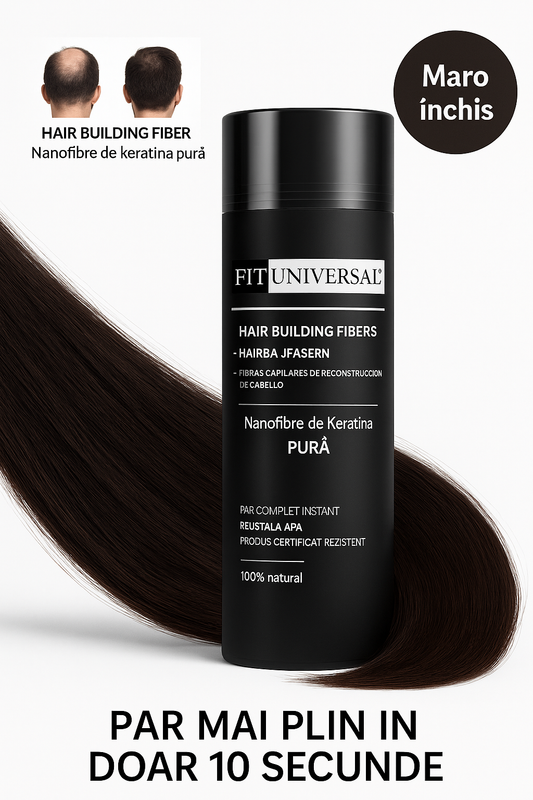 Fibre pentru par rar FITUNIVERSAL, pudra cu cu fibre pentru par mai des instant, rezistenta la apa, nanofibre de Keratina, Saten inchis