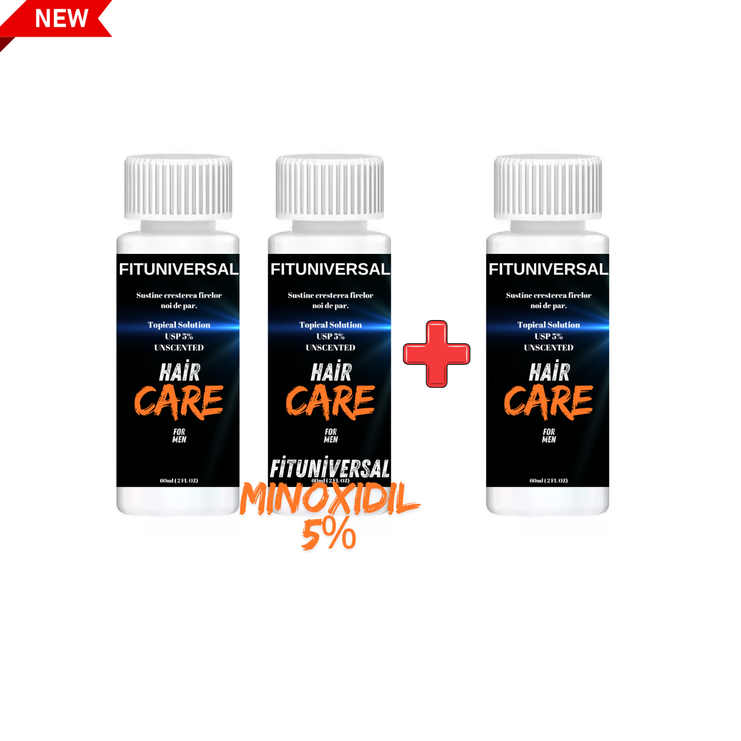 Set Minoxidil 2+1 GRATUIT tratament crestere si regenerare fire de par FITUNIVERSAL Minoxidil 5%, pentru 3 luni