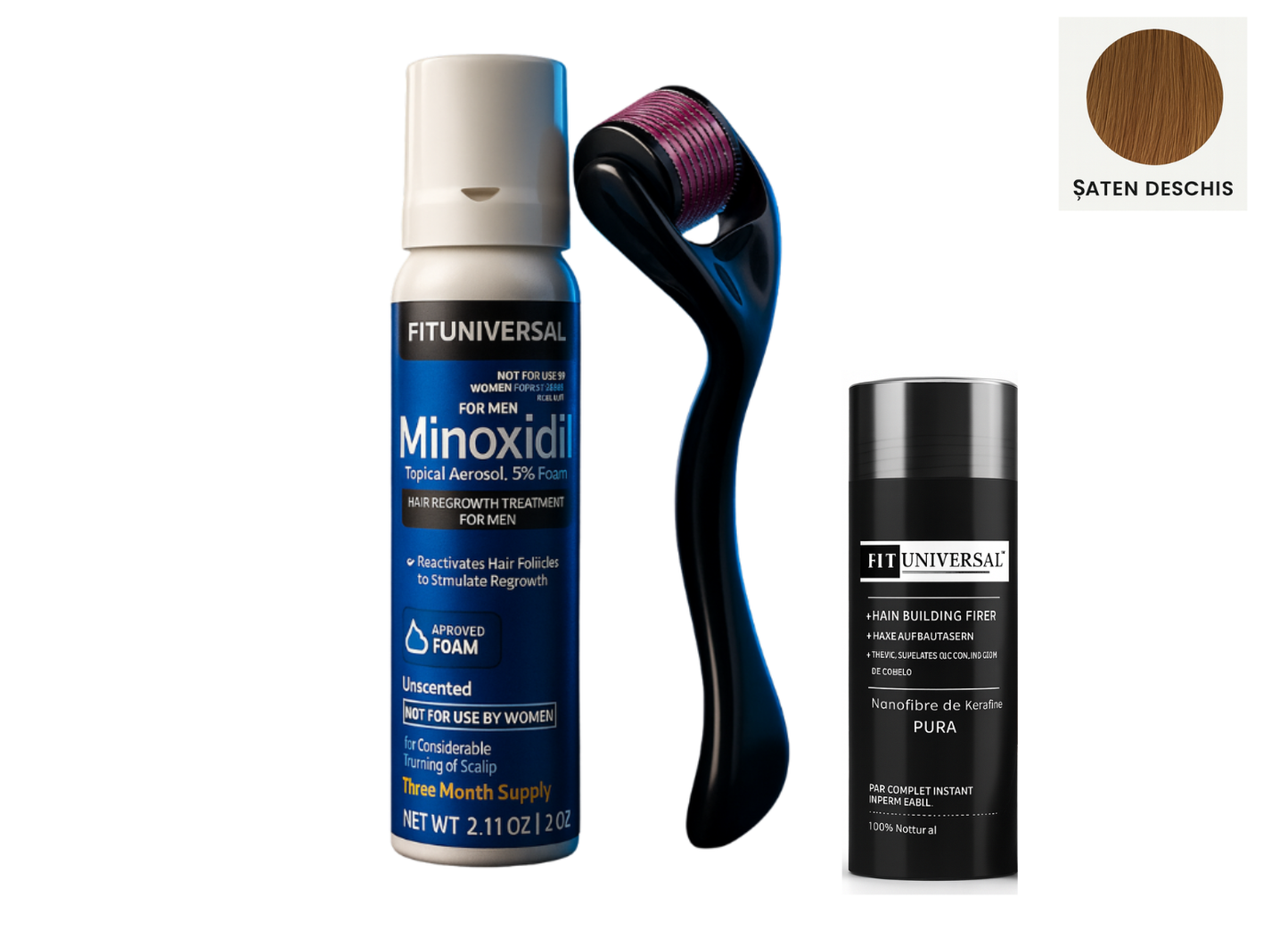 Set special cu Spuma, Fibre de Cheratina, saten deschis, Dermaroller, pentru cresterea si intretinerea parului sau a barbii - 0,5 mm (Copy) (Copy)